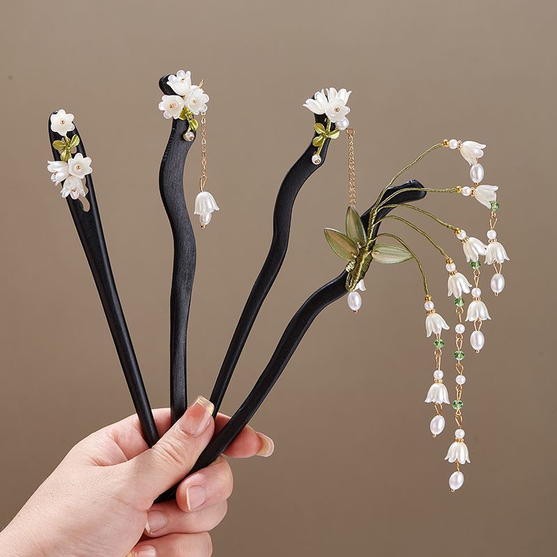 Vintage Collectible Item - Wooden Flower Hairpin Vintage Convallaria Majalis