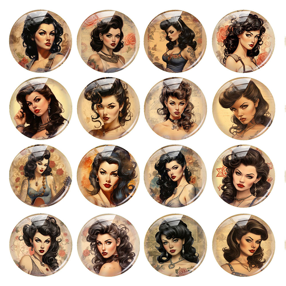 Vintage Collectible Item - Random Mixed Round/Oval/Square Vintage Tattooed Lady