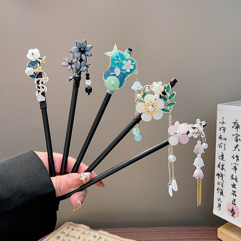 Vintage Collectible Item - Classic Tassel Hair Stick Black Wooden