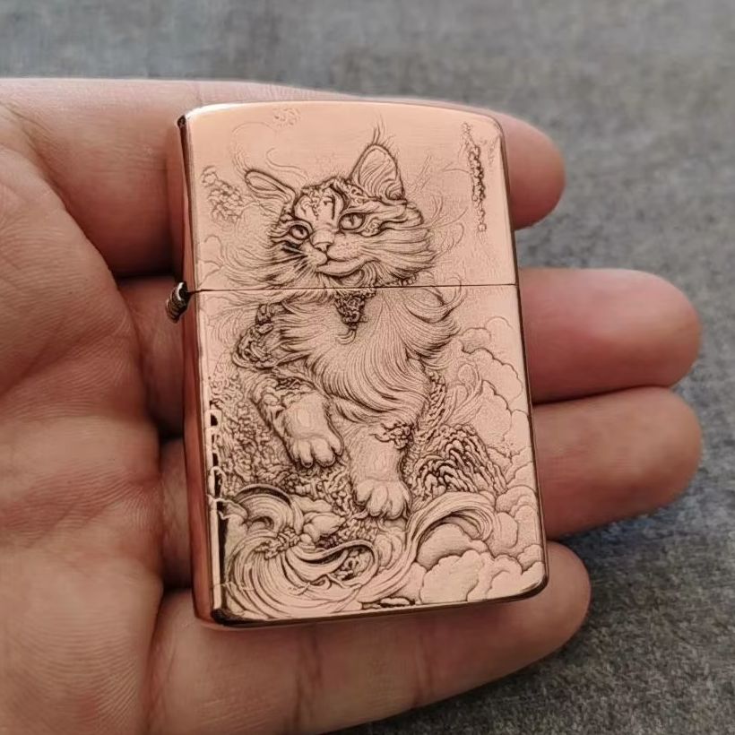 Red Copper Embossed Cat Oil Li - Vintage Collectible Lighters review and price