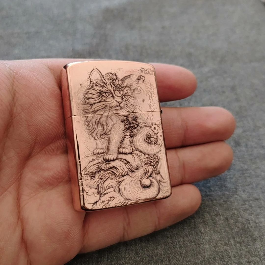 Red Copper Embossed Cat Oil Li - Vintage Collectible Lighters review and price