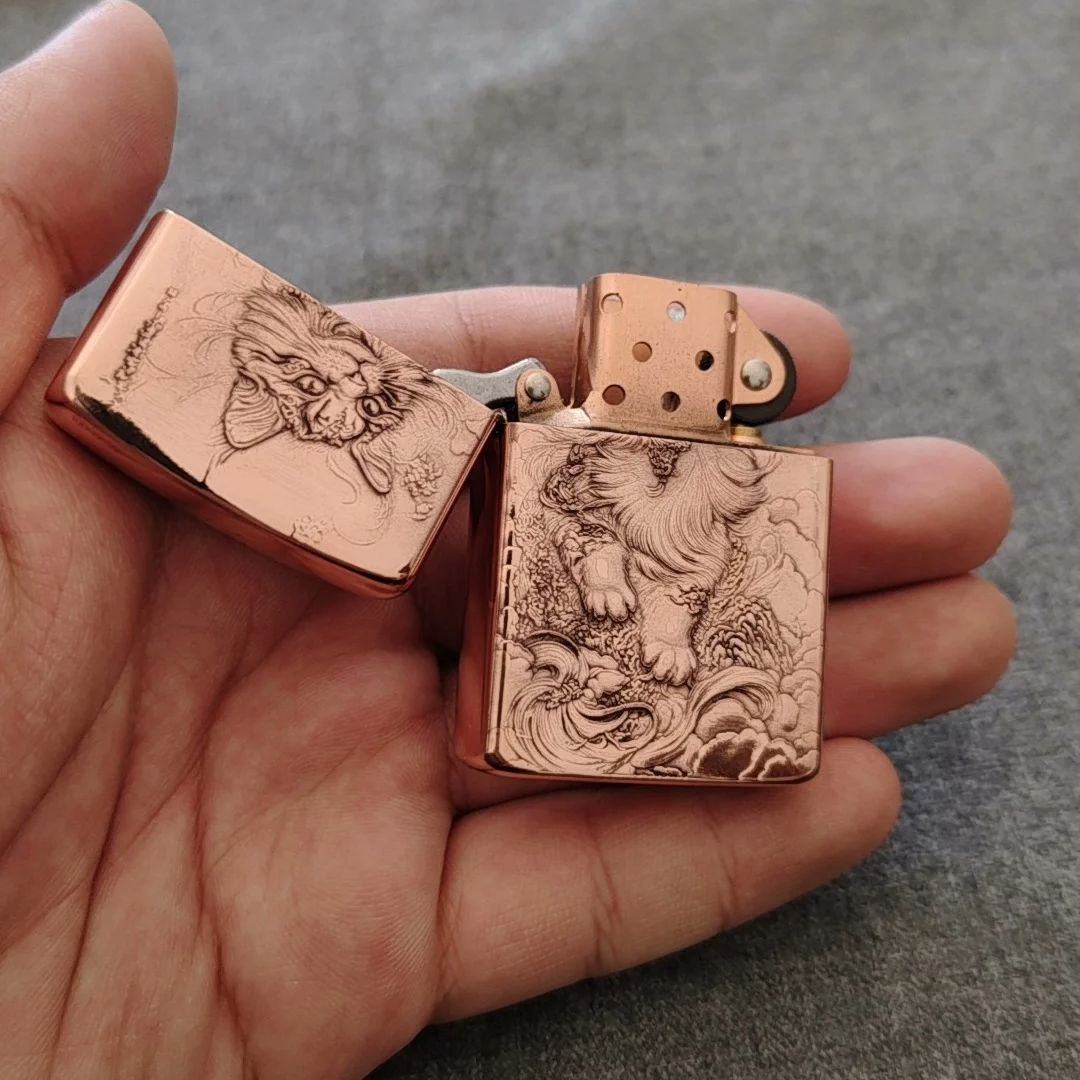 Red Copper Embossed Cat Oil Li - Vintage Collectible Lighters review and price