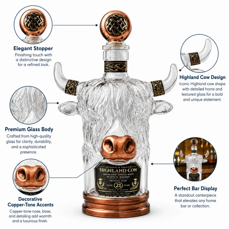 Novelty Highland Cow Glass Whi - Vintage Collectible Liquor Bottles review and price